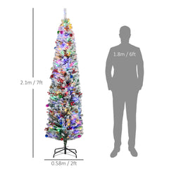 HOMCOM 7ft Snowy Artificial Christmas Tree, with Lights, Decorations and Pine Cones