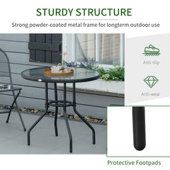 Outsunny Outdoor √è‚Ä†80cm Round Dining Table Tempered Glass Top Steel Frame Bistro Coffee End Side Table Garden w/ Parasol Hole