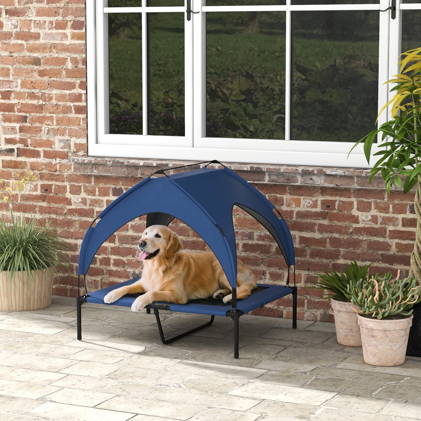 PawHut Cooling Raised Pet Bed w/ Washable Breathable Mesh, for Medium, Large Dogs, 91 x 76 x 89cm - Dark Blue
