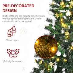 HOMCOM 1.8m 6ft Pre-Lit Artificial Christmas Tree 200 LED Xmas Tree Holiday D√É¬©cor with Decorative Balls Ornament Metal Stand