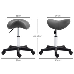 HOMCOM Saddle Stool, PU Leather Adjustable Rolling Salon Chair with Steel Frame for Massage, Spa, Beauty and Tattoo, Grey