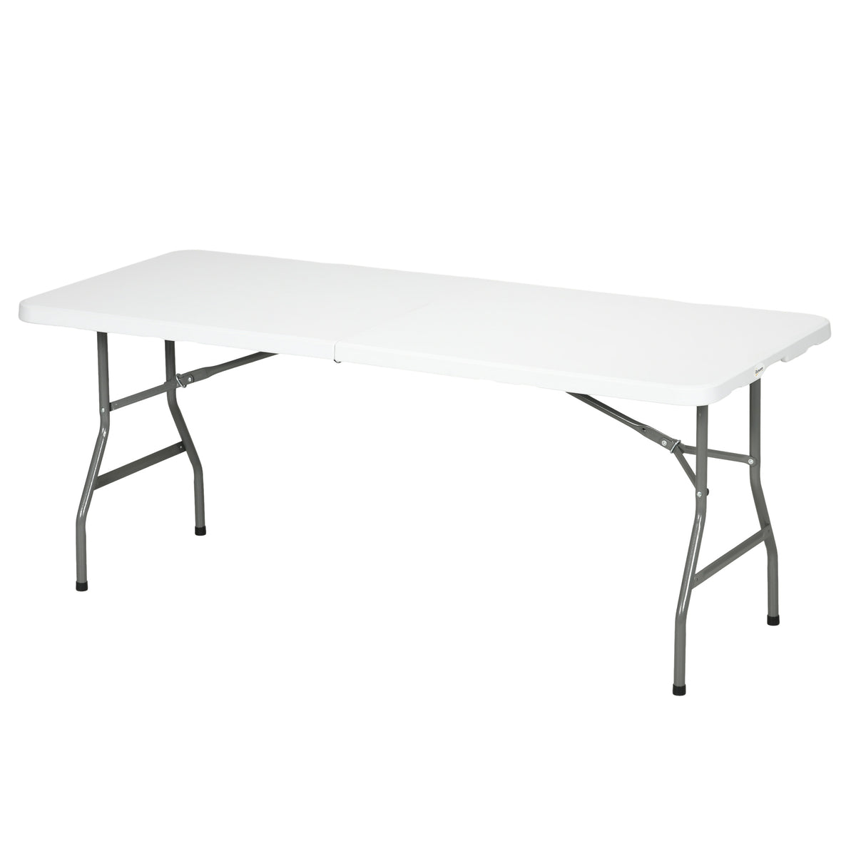 Outsunny 180 x 75cm Folding Garden Table, Outdoor HDPE Picnic Table for 6, Rectangular Patio Table with Metal Frame, White