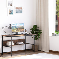 HOMCOM Computer Desk with Storage Shelf, 120 x 60cm Home Office Desk with Metal Frame, Study Table, Easy Assembly, Rustic Brown