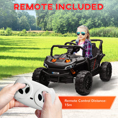 AIYAPLAY 12V Battery Powered Ride on Truck w/ Remote, Four Suspension Wheels, Horn, Lights, Music, USB, for Ages 3-5 Years, Black