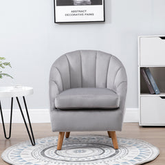 HOMCOM Accent Chair Velvet Fabric Single Sofa Armchair Home Living Room Solid Wood Leg Upholstered Side Armchair Grey