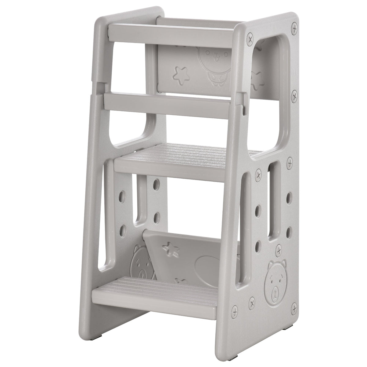 HOMCOM Kids Step Stool, with Adjustable Platform and Non-Slip Mat √¢‚Ç¨‚Äú Grey