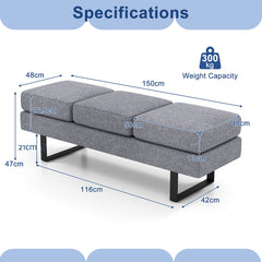 Waiting Room Bench Seating with 3 Seats and Metal Frame Leg-Grey