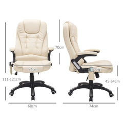 HOMCOM Executive Office Chair with Massage and Heat, High Back PU Leather Massage Office Chair with Adjustable Height, Beige