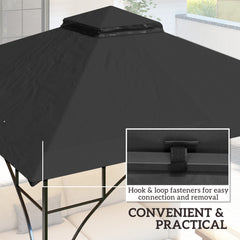 Outsunny 3x3(m) Replacement Gazebo Canopy, Double Tier Roof Top for Garden, Patio, Outdoor, Black (TOP ONLY)