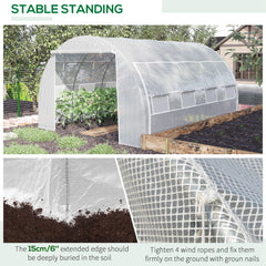 Outsunny 4 x 3 x 2 m Polytunnel Greenhouse with Roll-up Side Walls, Walk-in Grow House Tent with Steel Frame, Reinforced Cover, Zipped Door and 12 Mesh Windows for Garden, White