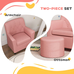 AIYAPLAY 2PCs Kids Sofa Set with Footrest, for Playroom, Bedroom, Pink