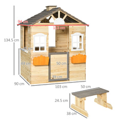 Outsunny Wooden Playhouse for Kids Outdoor Wendy House with Door, windows, Bench, Service Stations, Flowerpot Holder, For Ages 3-7 Years