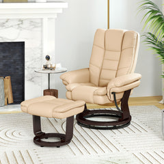 HOMCOM Faux Leather 135√Ç¬∞ Reclining Chair and Footstool - Beige