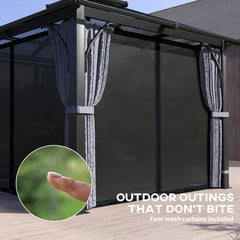 Outsunny 3 x 3(m) Hardtop Gazebo Canopy with 7mm Double Polycarbonate Roof, Garden Gazebo Permanent Pavilion with Mosquito Netting and Curtains for Patio, Deck, Dark Grey