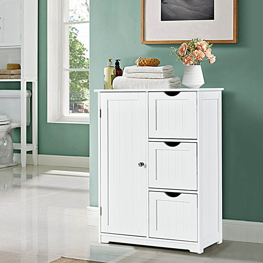 1-Door Freestanding Bathroom Cabinet with 3 Drawers-White