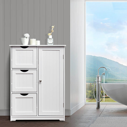 1-Door Freestanding Bathroom Cabinet with 3 Drawers-White