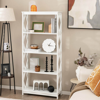 5-Tier Modern Bookcase with Open Shelves-White
