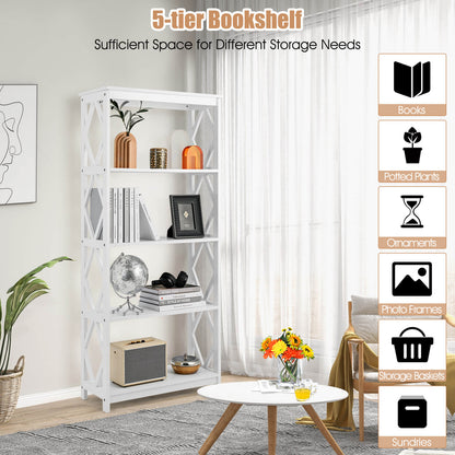 5-Tier Modern Bookcase with Open Shelves-White