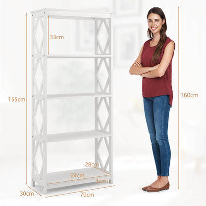 5-Tier Modern Bookcase with Open Shelves-White