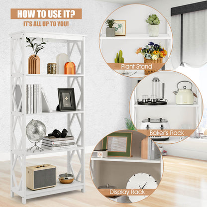 5-Tier Modern Bookcase with Open Shelves-White