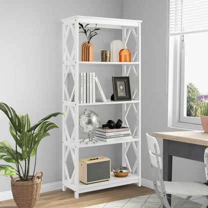 5-Tier Modern Bookcase with Open Shelves-White