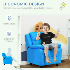 HOMCOM Kids Children Recliner Lounger Armchair Games Chair Sofa Seat PU Leather Look w/ Storage Space on Arms (Blue)