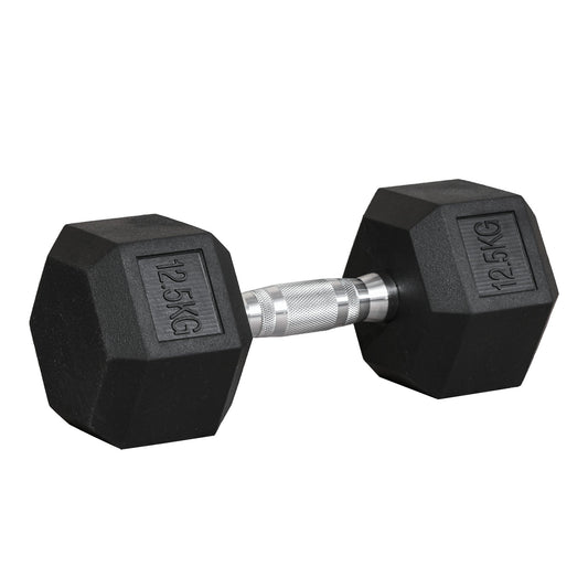 HOMCOM 12.5KG Single Rubber Hex Dumbbell Portable Hand Weights Dumbbell Home Gym