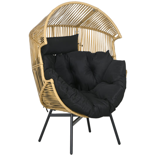 Outsunny String Rattan Egg Chair, with Padded Seat Cushion - Sand/Black