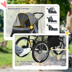 عربة أطفال PawHut Dog Pram Dog Stroller Jogger قابلة للطي للكلاب المتوسطة والصغيرة، مع عجلات مطاطية ووسادة قابلة للغسل - رمادي