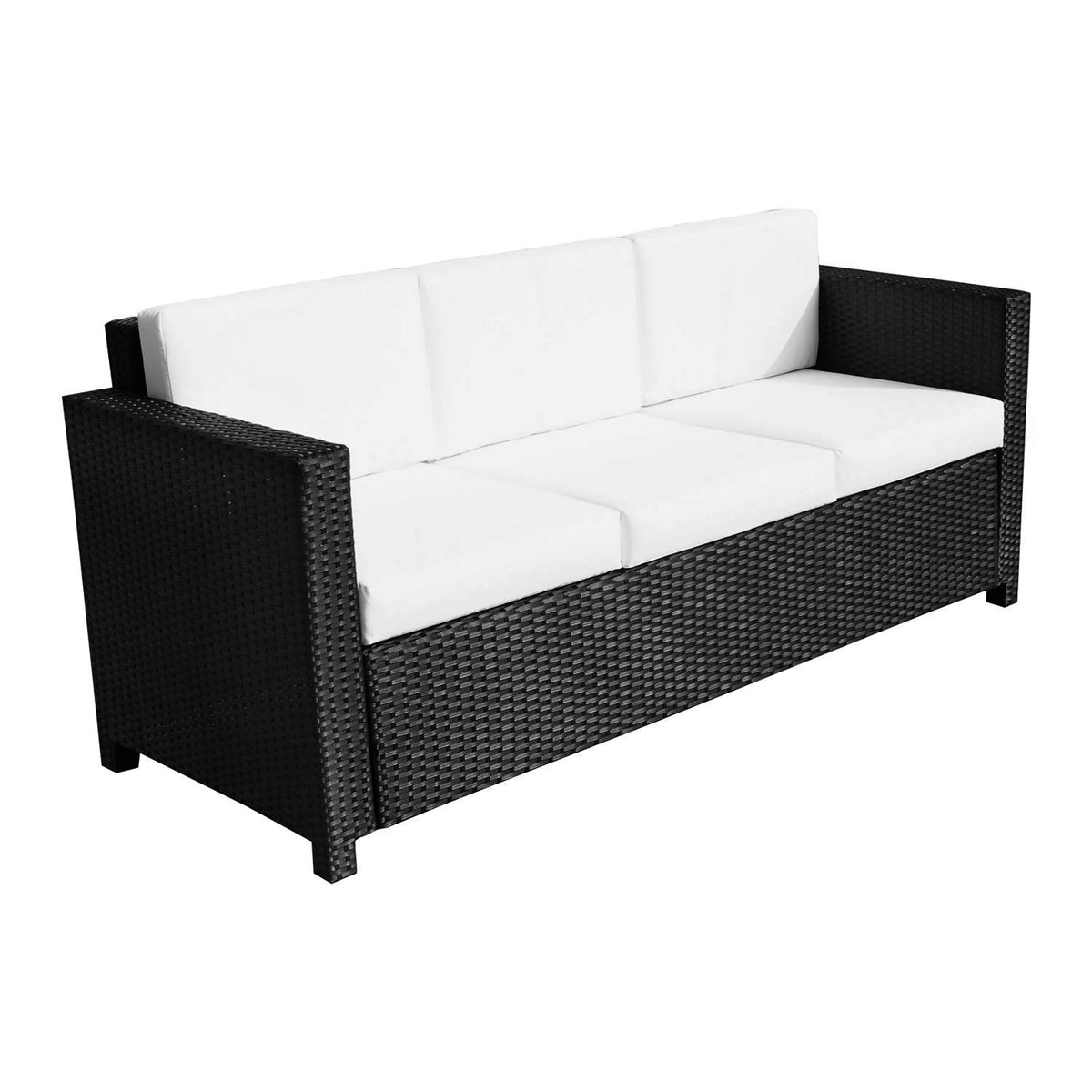 Outsunny 3 Seater Rattan Sofa All-Weather Wicker Weave Metal Frame Chair with Fire Resistant Cushion-Black