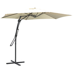 Outsunny 3m Cantilever Parasol with Easy Lever, Patio Umbrella with Crank Handle, Cross Base and 6 Metal Ribs, Outdoor Sun Shades for Garden, White