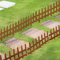 Outsunny Pack of 12 Wooden Border Fences, Garden Fixed Picket Fence for Lawn Edging, Flowerbed, 60L x 1D x 34H cm, Brown