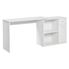 HOMCOM L-Shaped Desk, Corner Computer Desk, Adjustable Study Table with Storage Shelf, Drawer and Cabinet, Workstation for Home Office, White Wood Grain