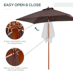 Outsunny 2m x 1.5m Garden Parasol Umbrella with Tilting Sunshade Canopy, Outdoor Market Table Umbrella with Wood and Bamboo Frame, Coffee