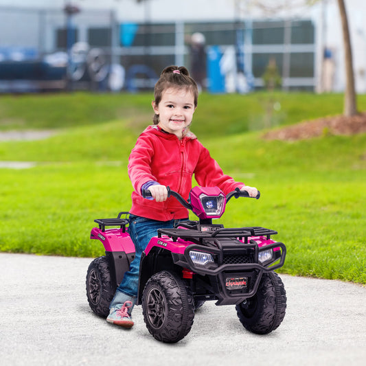 HOMCOM 12V Kids Quad Bike with Forward, Reverse Functions, Ride-On ATV w/ Music, LED, Headlights, for Ages 3-5 Years - Pink