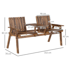 Outsunny 2-Seater Garden Bench with Table & Parasol Hole, Antique Loveseat for Porch, Patio, Carbonised Finish