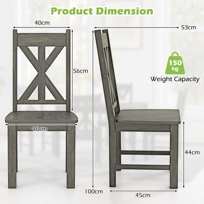 Wooden Dining Chairs Set of 2 with Rubber Wood Frame and Elegant Hollowed Backrest-Grey