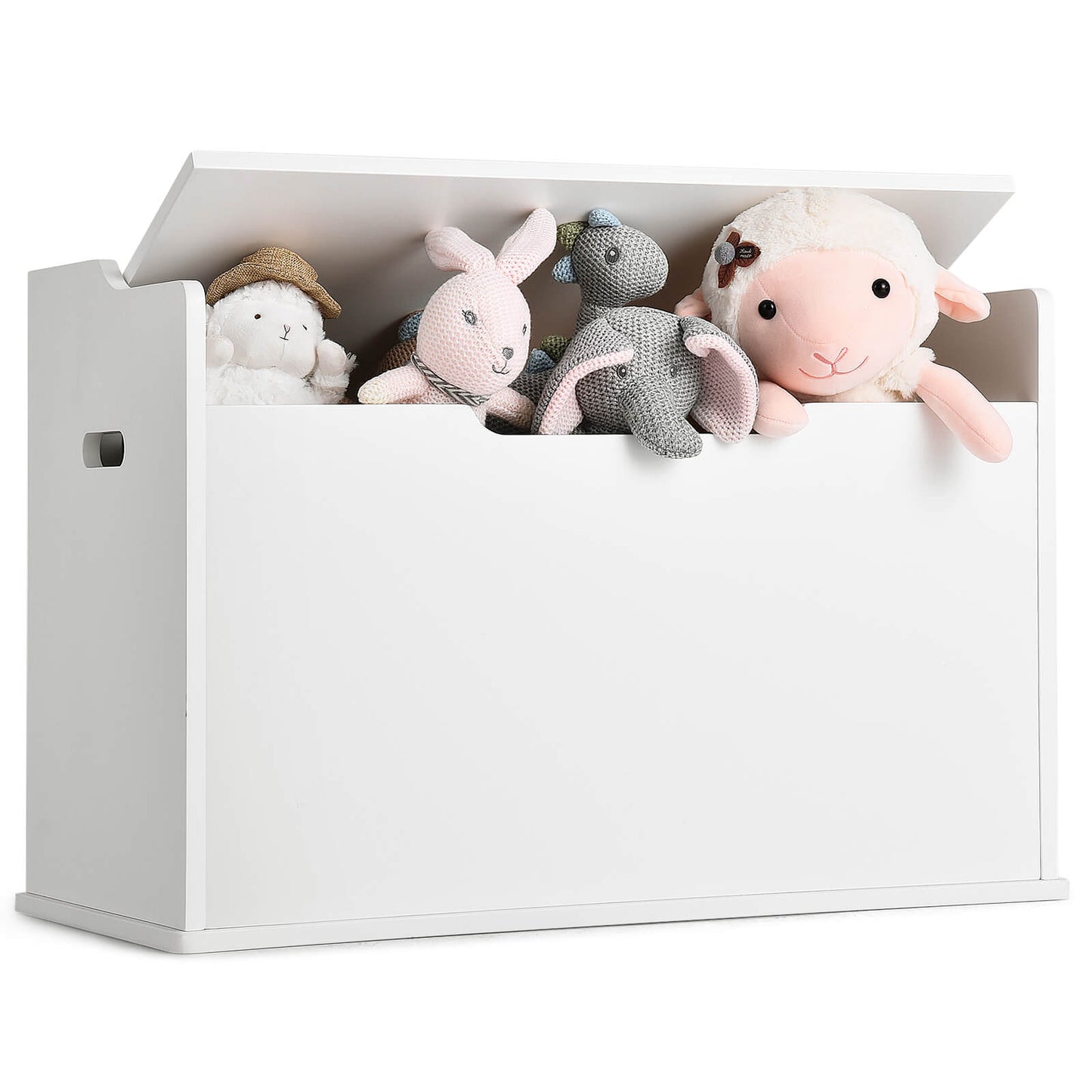 Wooden Kids Toy Box and Bench with Cushion and Handles-White