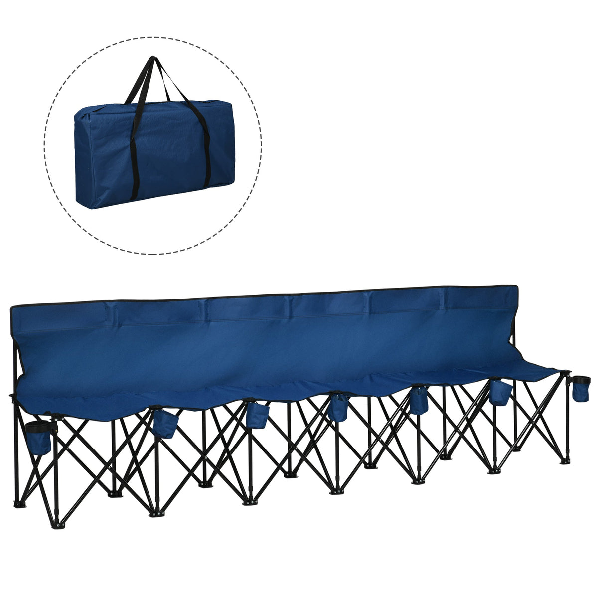 Outsunny 6 Seater Folding Camping Chair with Cup Holder & Carry Bag - Blue