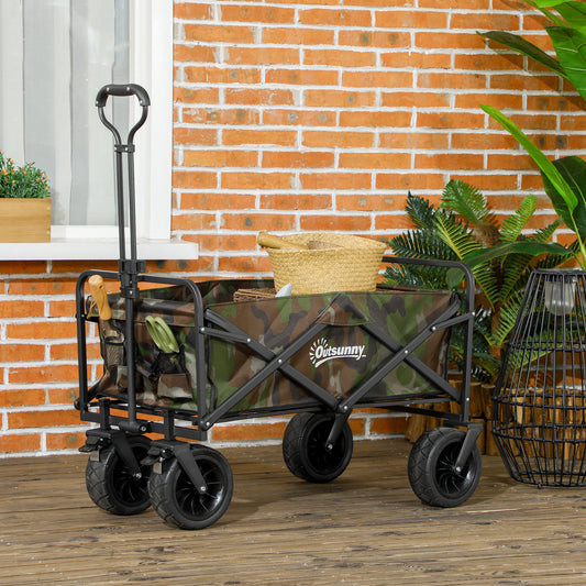 Outsunny 95L Folding Steel Frame Garden Trolley, with Handle - Multicolour