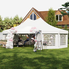 Outsunny 10 Sides Decagonal Garden Gazebo Marquee Party Tent Wedding Canopy Outdoor Heavy Duty Metal Frame (8.9m x 6.5m) - White