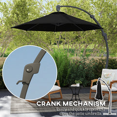 Outsunny 3(m) Garden Cantilever Parasol, Round Overhanging Umbrella with Crank Handle, Cross Base, Aluminium Frame and 360√Ç¬∞ Rotation, Banana Patio Umbrella for Outdoor Sun Shade, Black