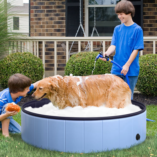 PawHut Foldable Dog Paddling Pool Pet Cat Swimming Pool Indoor/Outdoor Collapsible Summer Bathing Tub Shower Tub Puppy Washer (â120 √É‚Äî 30H cm, Blue)