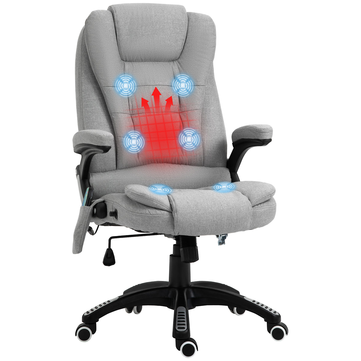 Vinsetto Office Chair, Ergonomic Desk Chair with 6-Point Massage and Back Heated, Linen-Feel Fabric Computer Gaming Chair with Arms, Lumbar Support, Light Grey