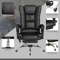 Vinsetto High Back Vibration Massage Office Chair, Heated Reclining PU Leather Computer Chair with 135√Ç¬∞ Reclining Back and Footrest, Black