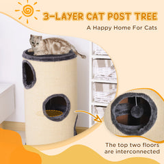 PawHut 70cm Height Cat Post Tree Scratching Barrel Sisal Activity Center Condo Kitten Bed Scratcher Climbing Climber Play House for Indoor Cats