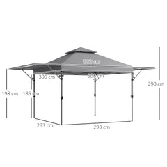 Outsunny 3 x 3m Height Adjustable Pop-Up Gazebo, with Accessories - Grey