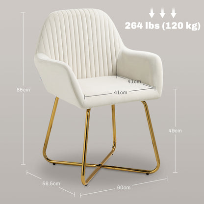 HOMCOM Modern Arm Chair Set of 2 Upholstered Accent Chair with Metal Base for Living Room Cream White