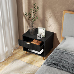 HOMCOM Elegant Bedside Table, with Drawer and Shelf - Black/Gold Tone