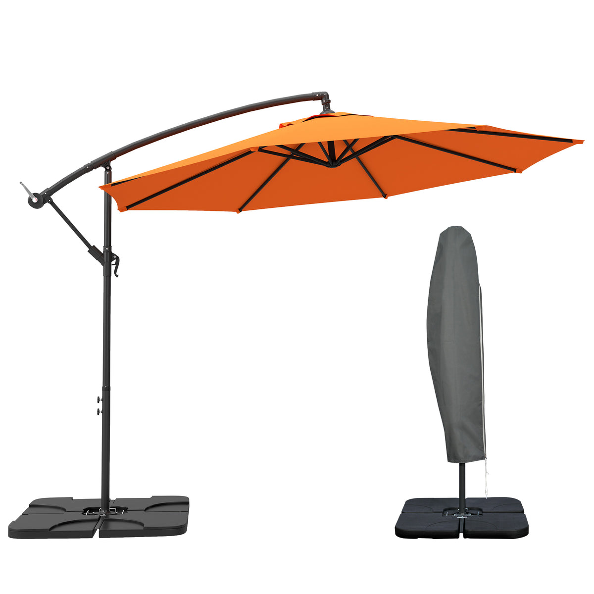 Outsunny 3m Overhanging Parasol, with Base, Weights and Cover - Orange